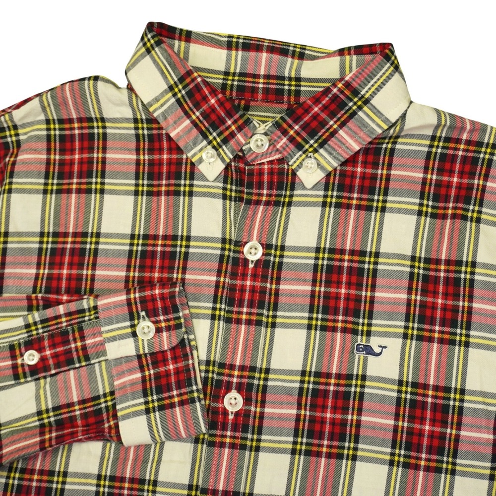 Vineyard Vines Button Down Boys M 12-14 Red Plaid Whale Shirt